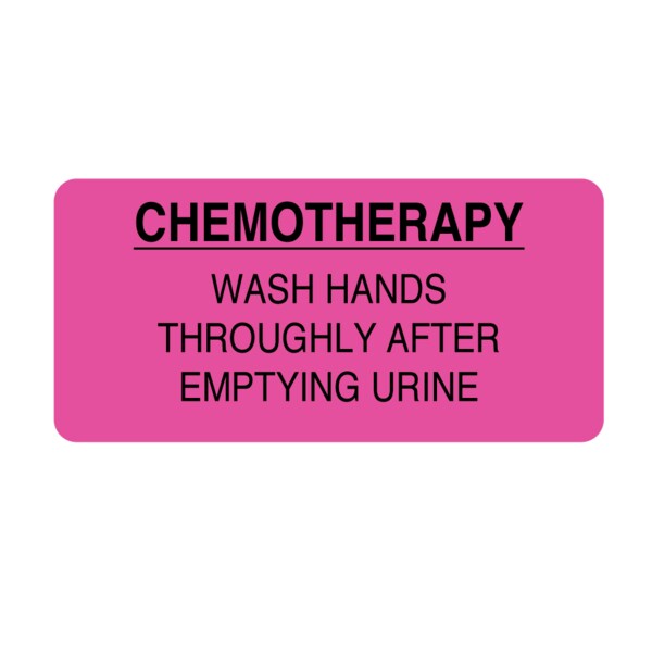 Label, Chemotherapy Wash Hands Throughly 1-7/16" x 3" Flr Pink w/Black